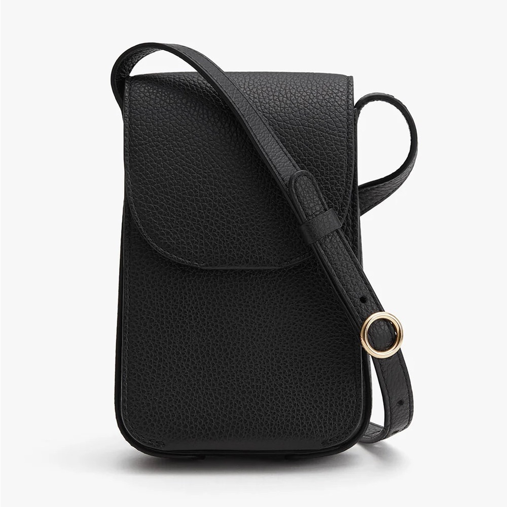 Cuyana Black Leather Concertina Crossbody Phone Bag